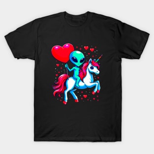 Funny Valentine Day Believer Ufo Alien Riding Unicorn T-Shirt